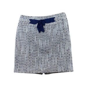 LOFT Blue Tweed Mini Skirt with Bow Detail Size 2‎ Boucle A-Line